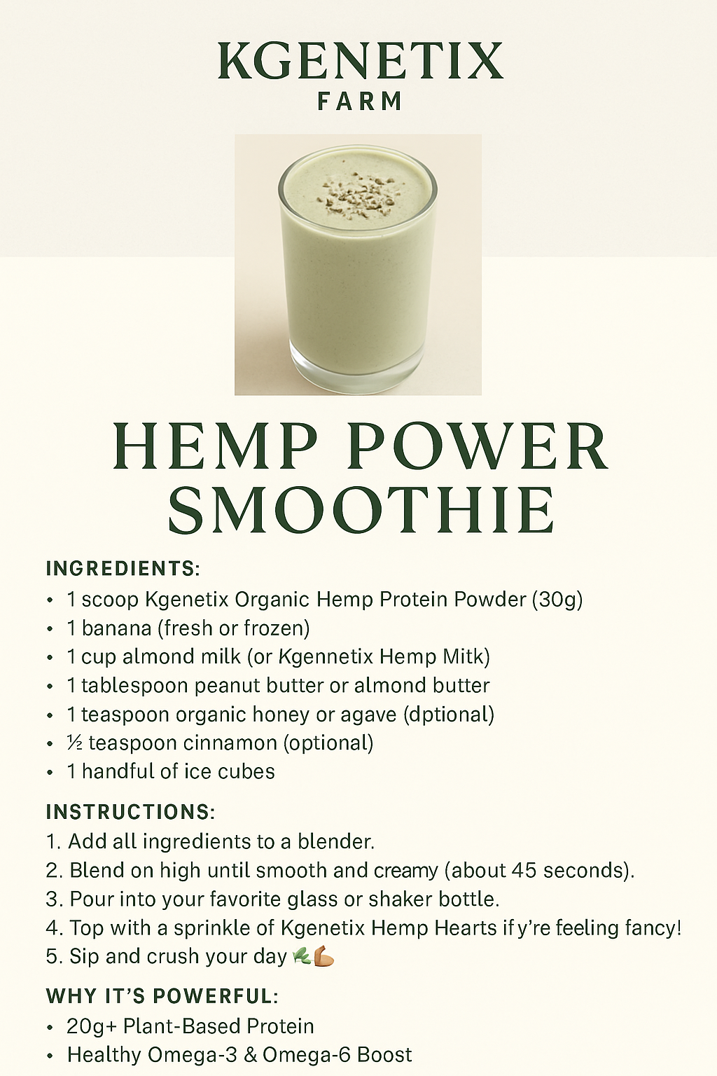 Kgenetix Farm Organic Hemp Protein Powder (16 oz)